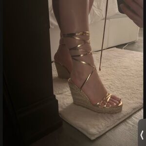 Gold Strappy Wedge Sandals
